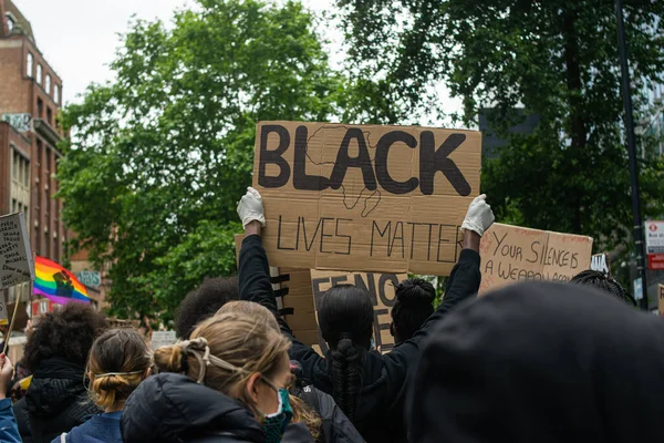 Londres Royaume Uni Juin 2020 Groupe Personnes Dans Manifestation Black — Photo