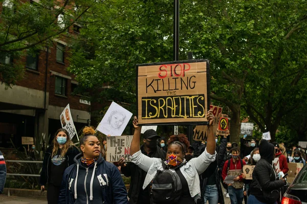 Londres Royaume Uni Juin 2020 Groupe Personnes Dans Manifestation Black — Photo