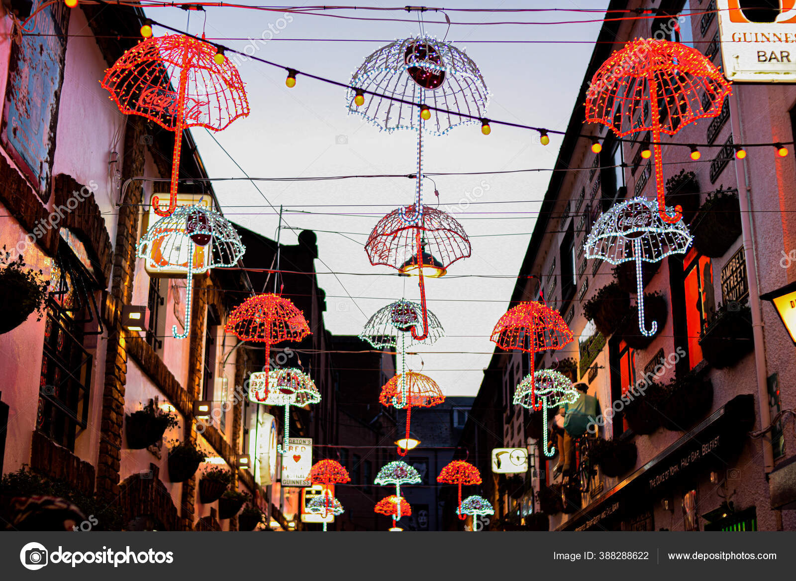 Belfast January 23Rd 2019 Photo Umbrella Street Belfast Night Christmas Stock Editorial Photo