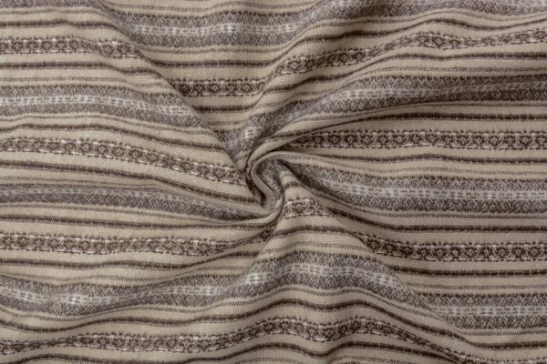 Kain Kapas Bertekstur Linen Brown Striped Fabric Background Drapery Top — Stok Foto