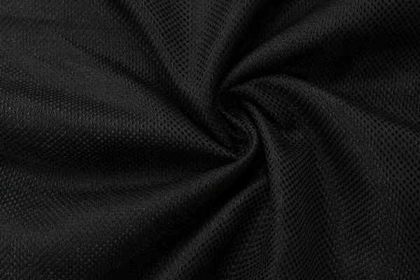 Fundo Preto Elegante Liso Foco Seletivo Textura Pano Luxuoso Enrugado — Fotografia de Stock