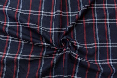 Kırmızı ve beyaz kareli arkaplan, kumaş, üst görünüm desenli çok renkli mavi gömlek kumaşı