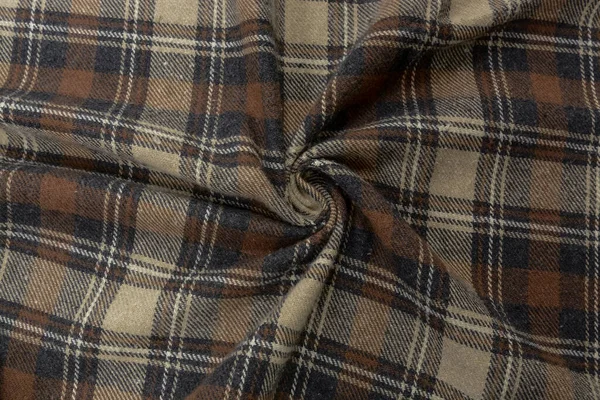 Flanel kumaş dokusu. Kahverengi yün kumaş, şablon, arkaplan, örtü, üst görünüm