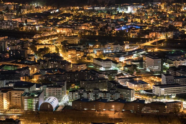 Fransa Daki Tepeden Grenoble Gece Manzarası — Stok fotoğraf