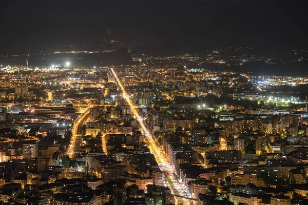 Vista Nocturna Grenoble Desde Colina Francia —  Fotos de Stock