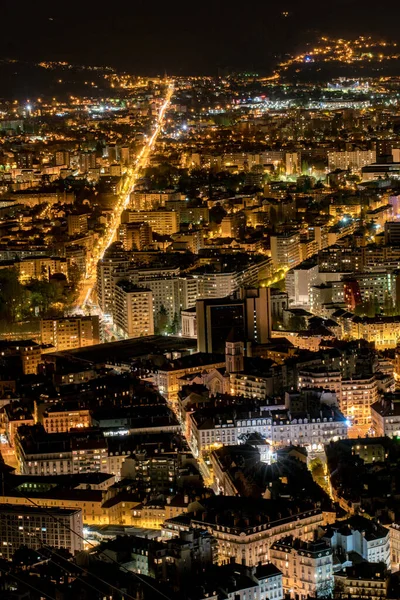 Vista Nocturna Grenoble Desde Colina Francia —  Fotos de Stock