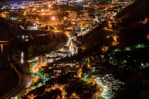 Vista Nocturna Grenoble Desde Colina Francia — Foto de Stock