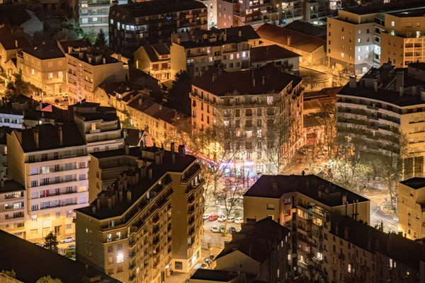 Fransa Daki Tepeden Grenoble Gece Manzarası — Stok fotoğraf