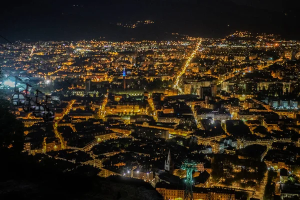 Vue Paysage Nocturne Grenoble Depuis Colline — Photo