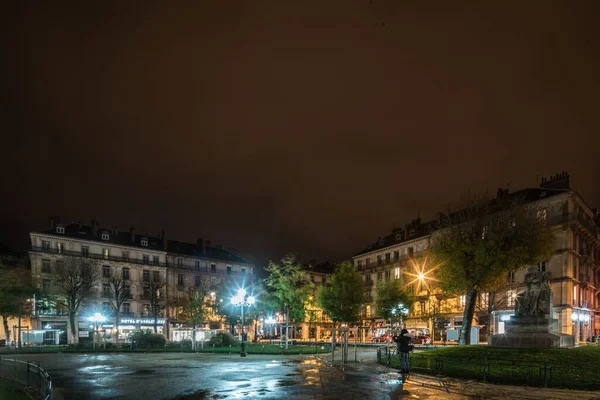 Grenoble Fransa Nın Gece Görüşü Victor Hugo Yerleştirin — Stok fotoğraf