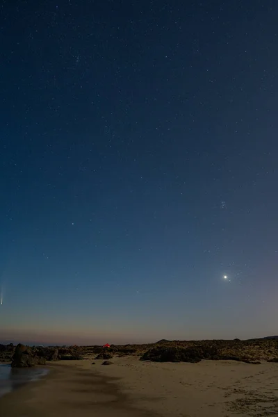 Comete Neowise Evening Puesta Sol Playa Norte Túnez — Foto de Stock