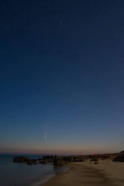 Comete Neowise Evening Puesta Sol Playa Norte Túnez — Foto de Stock