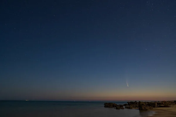 Comete Neowise Evening Puesta Sol Playa Norte Túnez — Foto de Stock