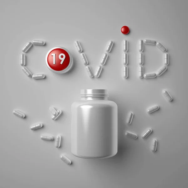 Covid Word Lettering Covid Concept Text Made White Capsules White — Stock Photo, Image