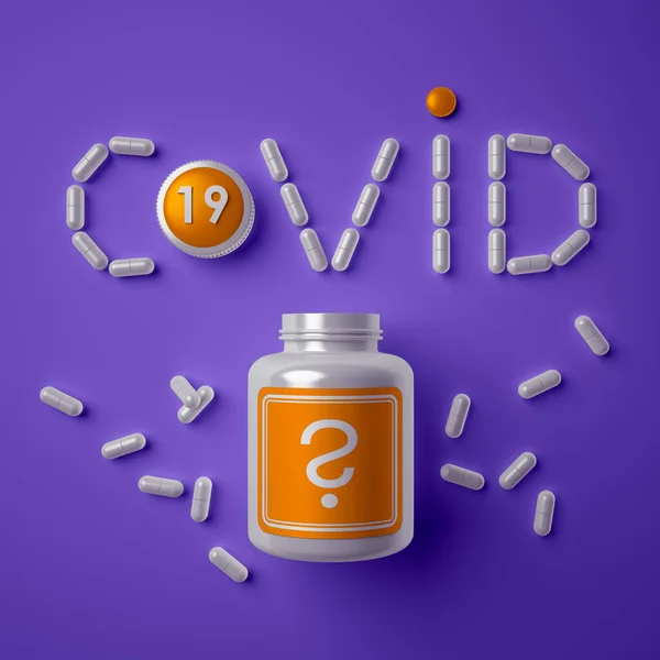 Covid Word Text Made White Capsules Jar Question Mark Label — Stock Photo, Image