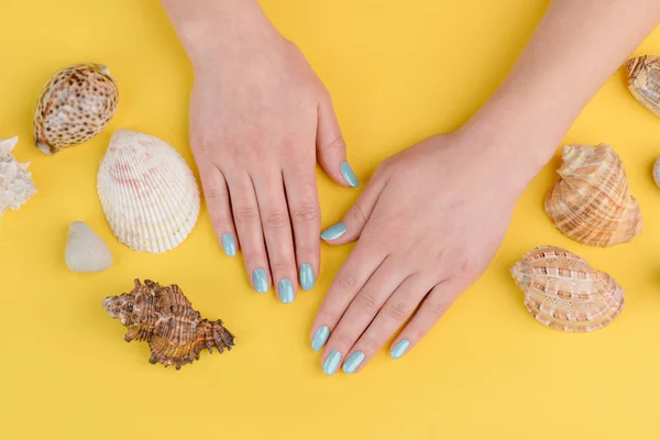 Blue nails and seashells