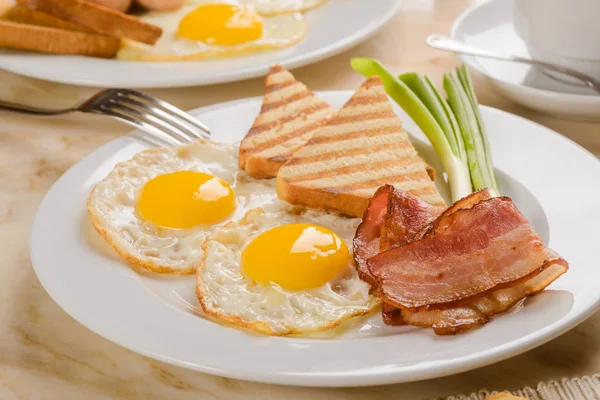 Eggs and bacon tasty breakfast
