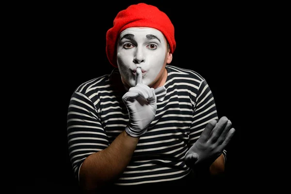 Manliga mime visar tystnad tecken — Stockfoto