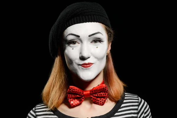 Cute female mime on black — Stock Photo, Image