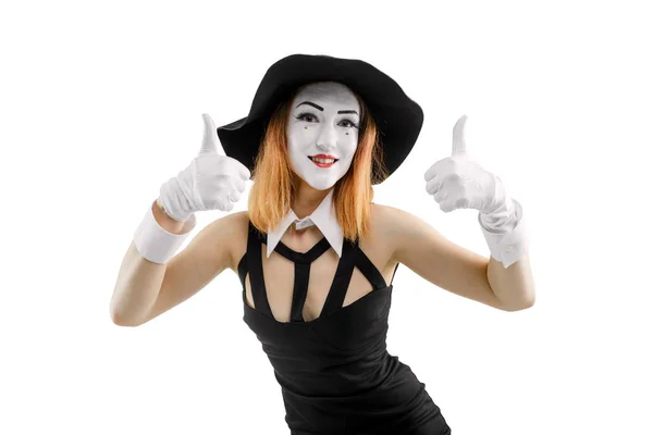 Female mime showing thumbs up — Stock Photo, Image