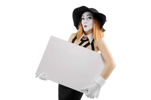 Woman carrying big blank card — Stock Photo, Image