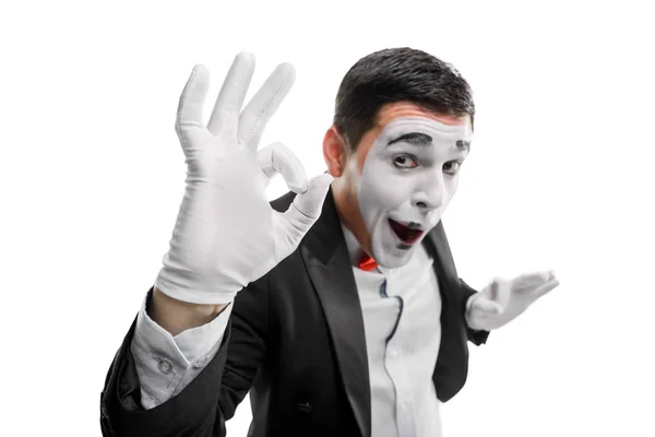Manliga mime visar Ok gest — Stockfoto