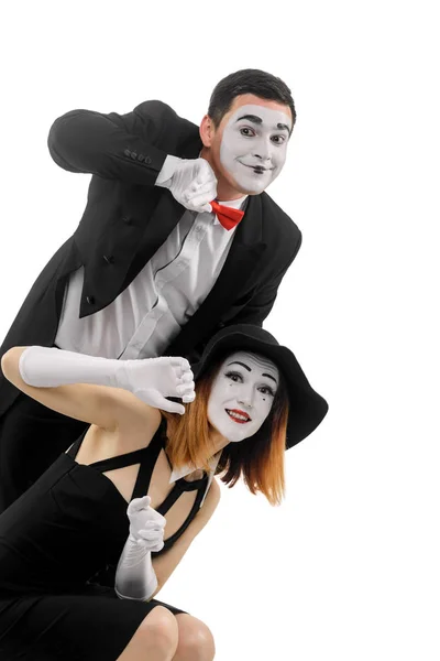Sorridente pantomima attori su bianco — Foto Stock