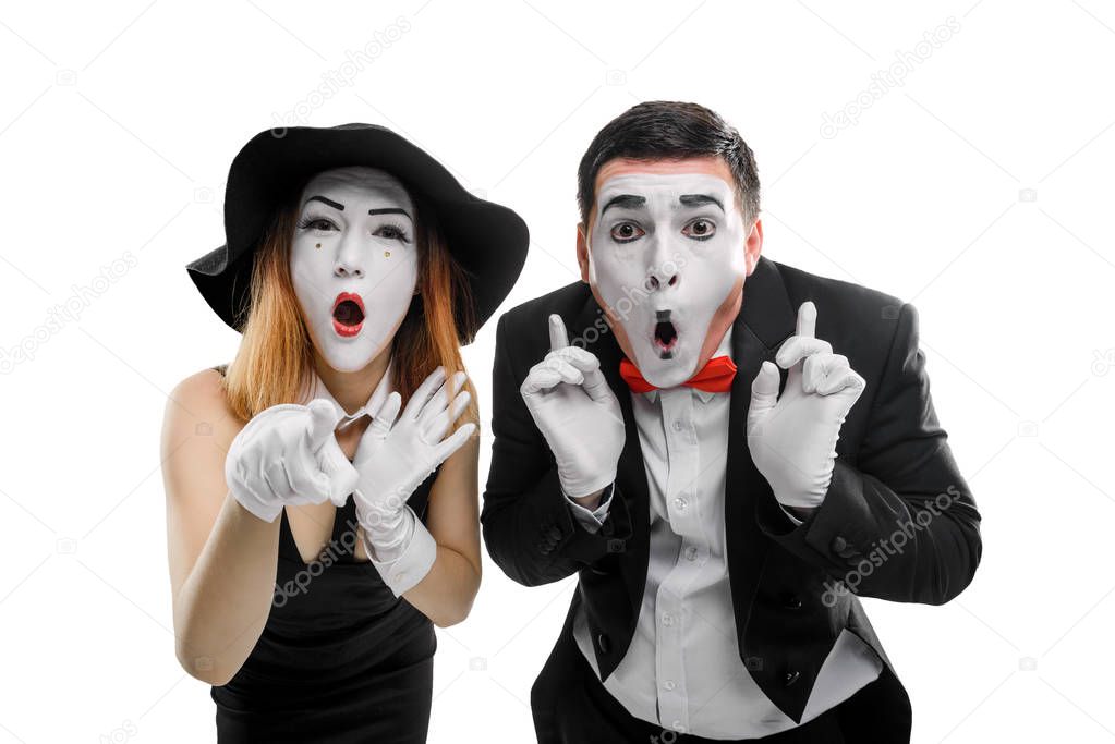 Woman and man acting pantomime