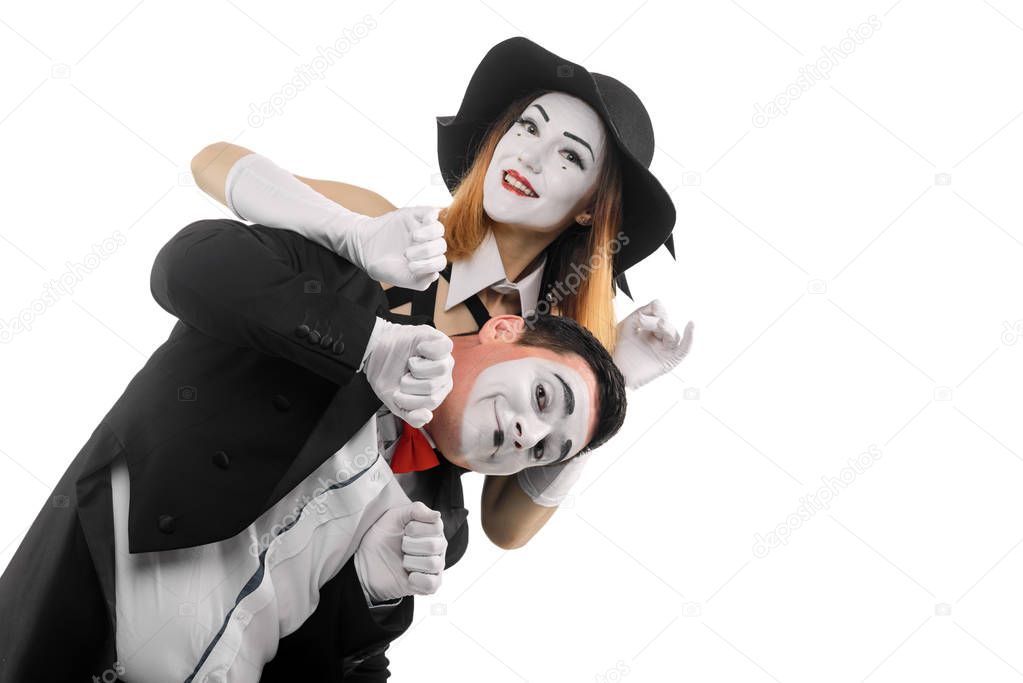 Funny mimes on white