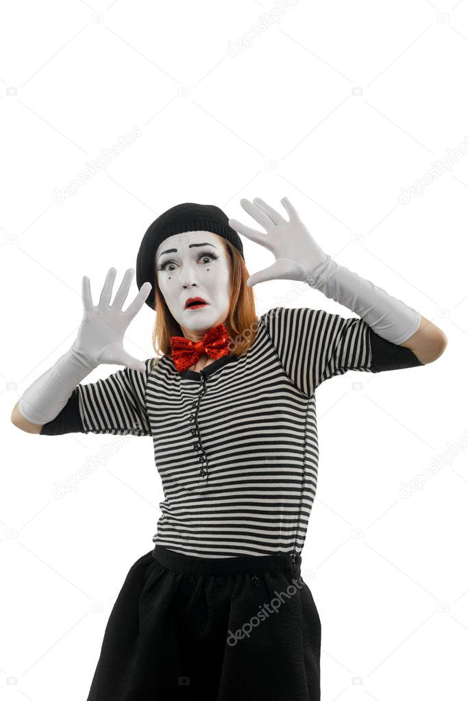 Vertical portrait of female mime