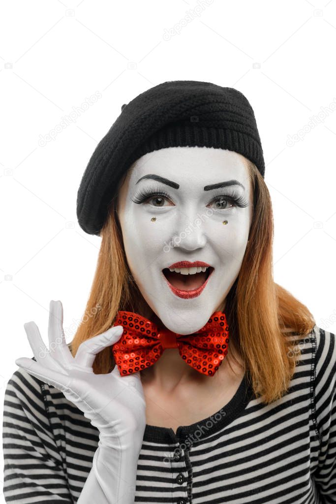 Happy female mime artist