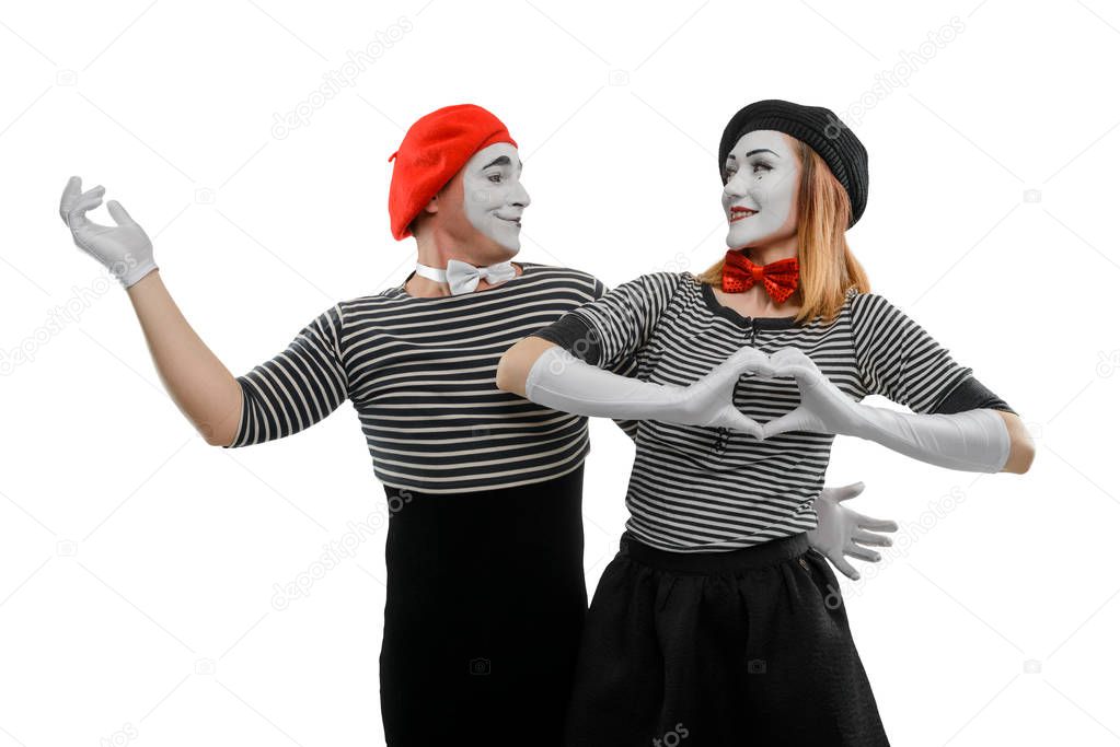 Romantic scene of two mimes