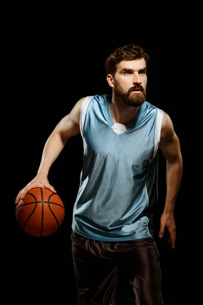 Olahraga Terfokus Menggiring Bola Basket Potret Vertikal Pemain Basket Dalam — Stok Foto