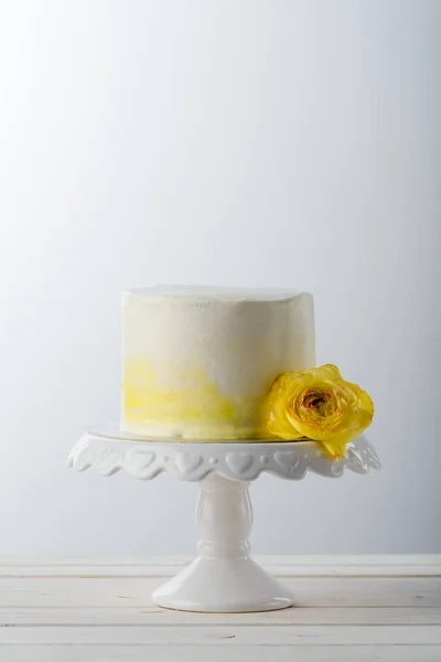 Pasta ve sarı çiçek — Stok fotoğraf