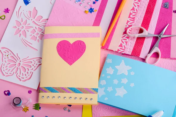 Greeting card with pink heart Stock Image