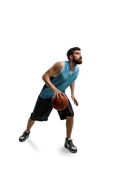 Jogador de basquete de condução em branco — Fotografia de Stock