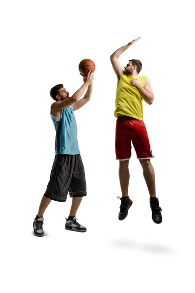 Friends playing basketball on white — Stock Photo, Image
