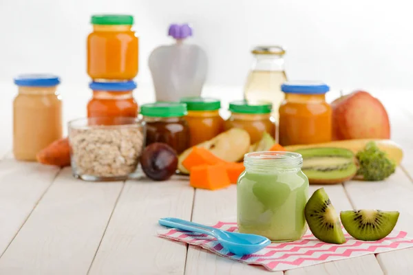 Jar of banana puree — Stock Photo, Image