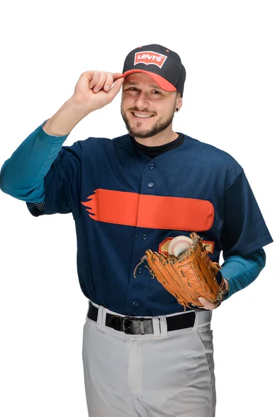 Szép baseball játékos, fehér — Stock Fotó