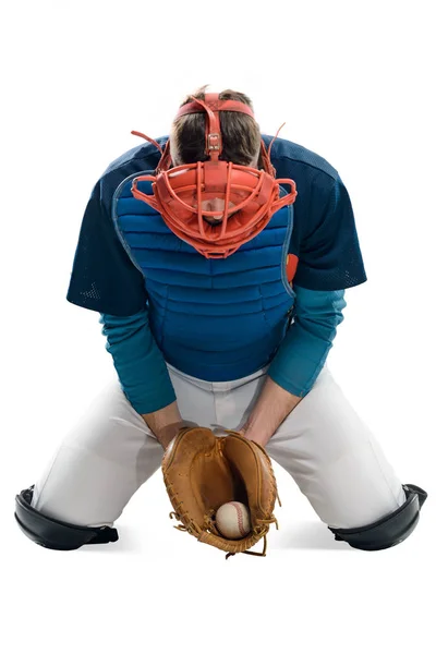 Παίκτης του μπέιζμπολ που αλιεύονται μια μπάλα — Φωτογραφία Αρχείου