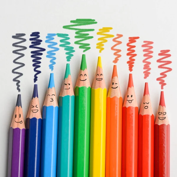 Smiling colored pencils — Stock Photo, Image