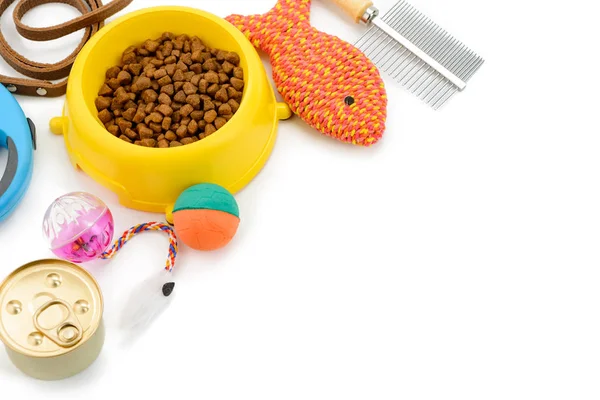 Cat supplies on white background — Stock Photo, Image