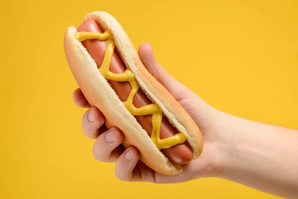 Cachorro quente tradicional com mostarda — Fotografia de Stock