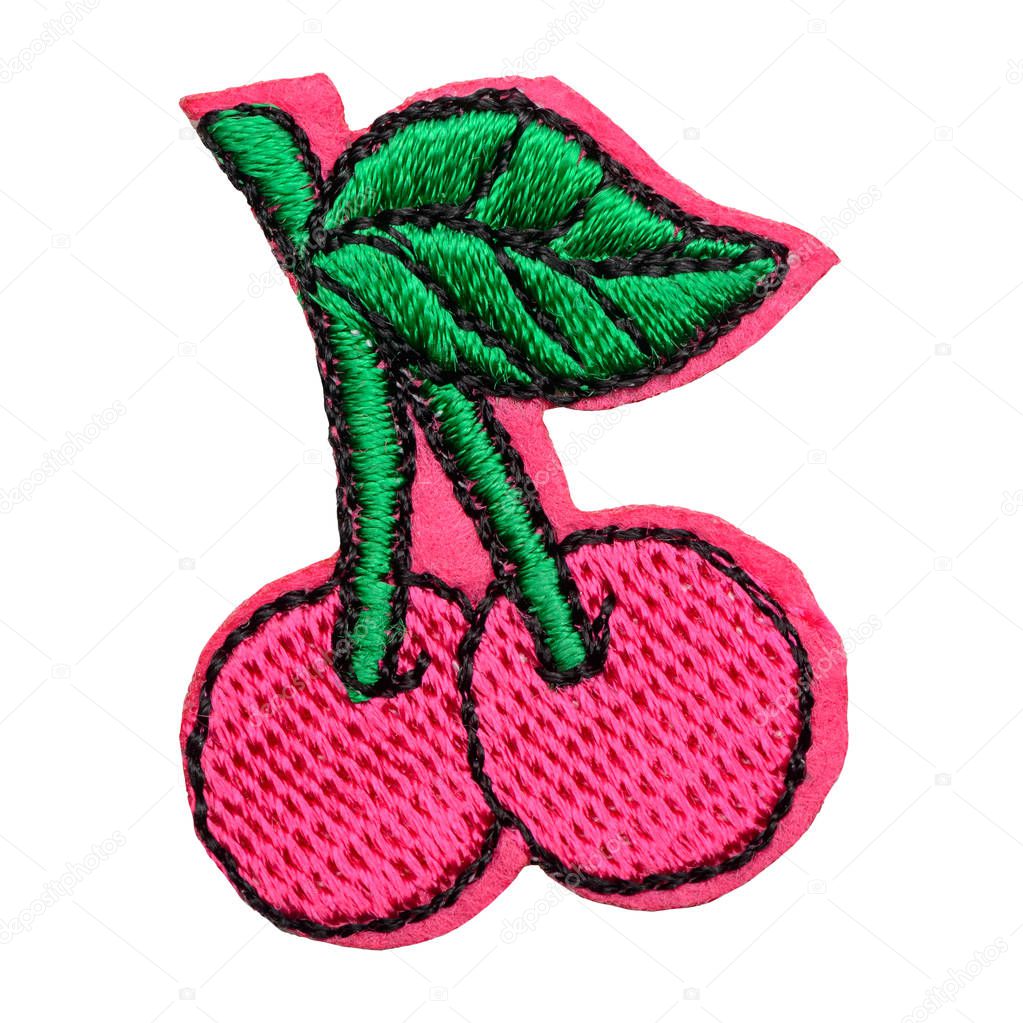 Pink cherry embroidered patch