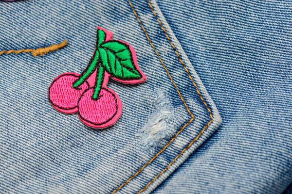 Pink cherries embroidered patch