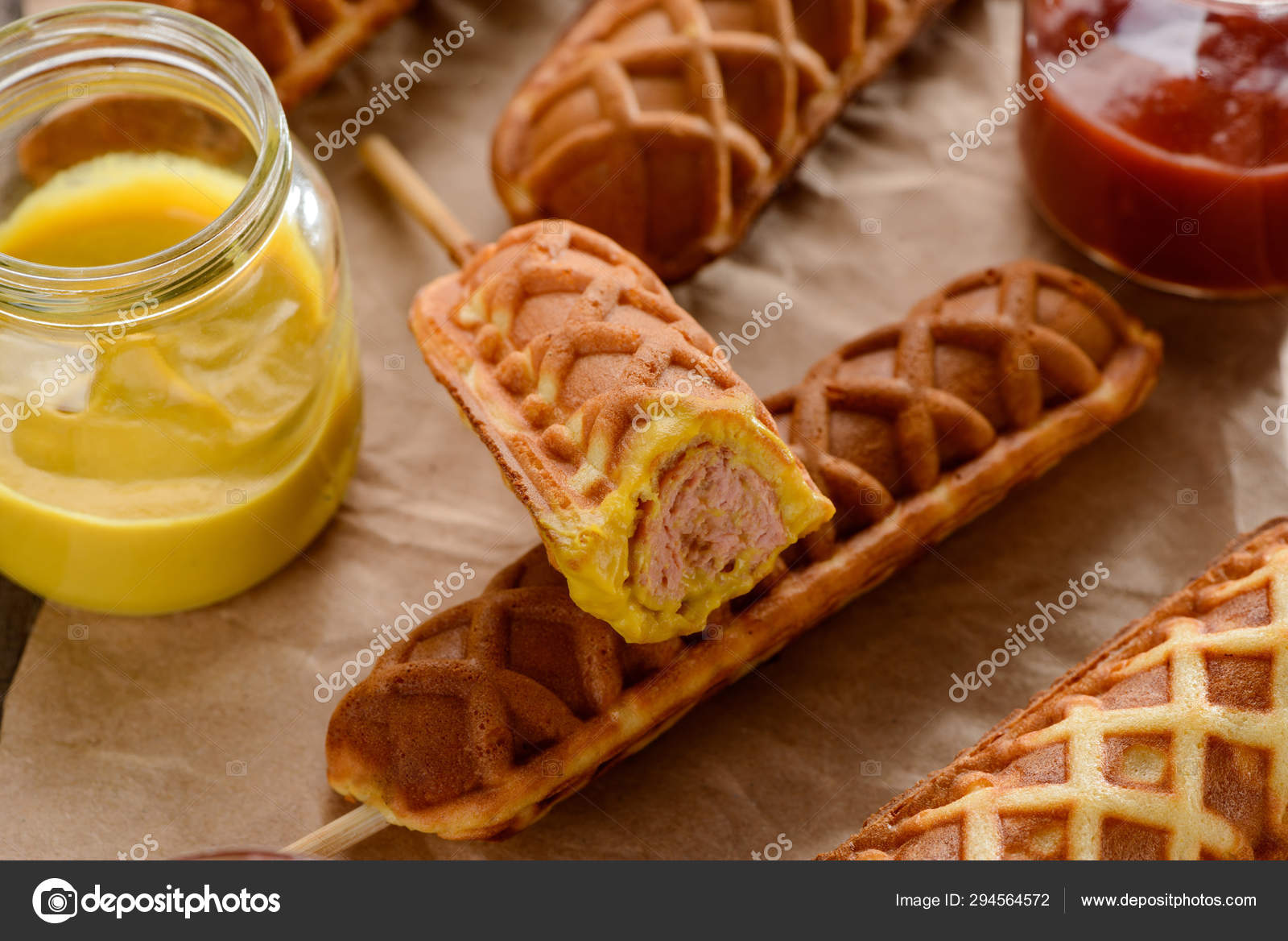 Mouthwatering Corn Dogs With Sauces Stock Photo C Ygphoto 294564572