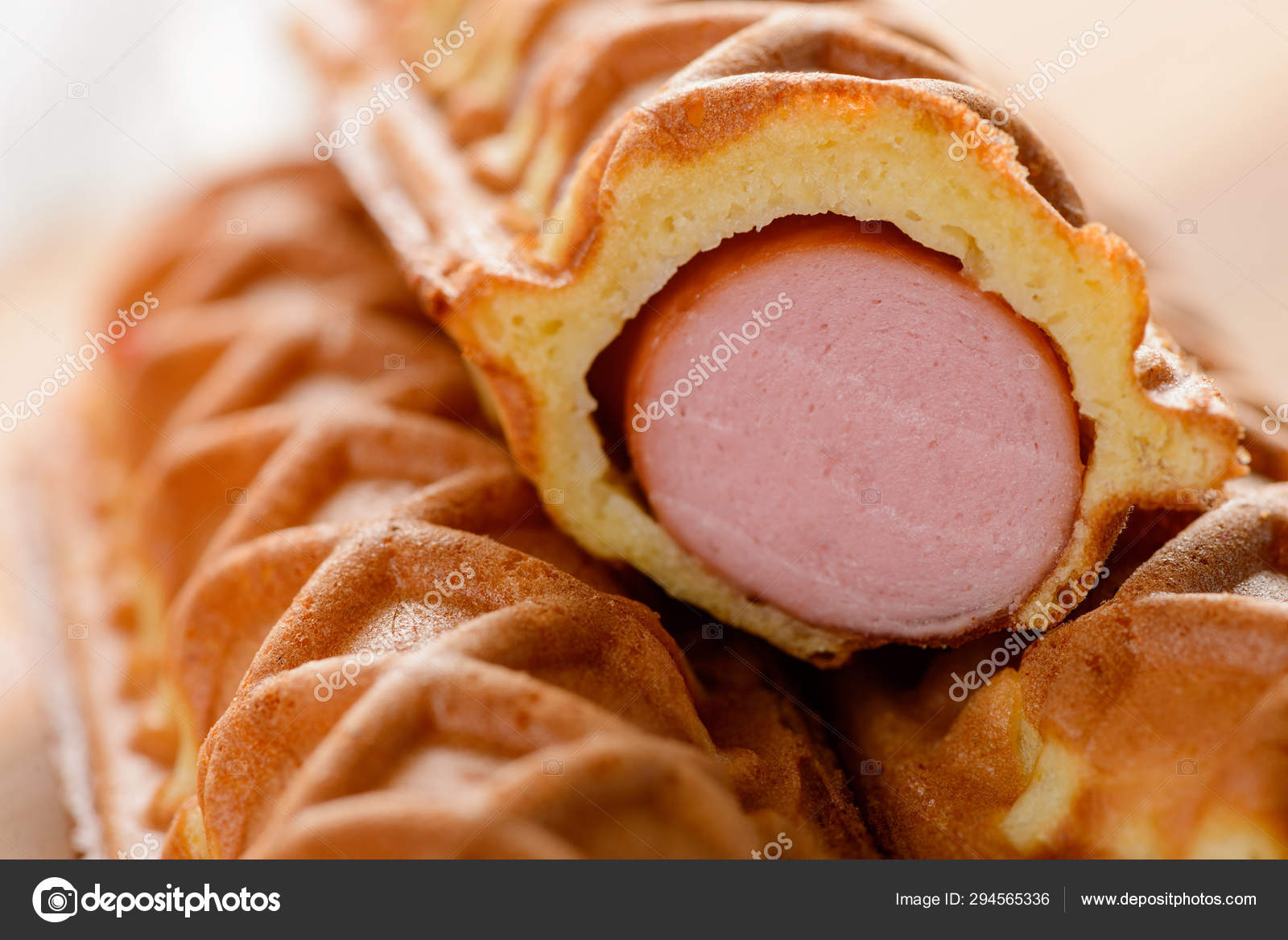 Close Up On Waffle Corn Dogs Stock Photo C Ygphoto 294565336