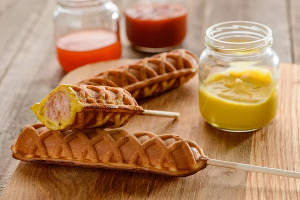 Waffle corn dogs