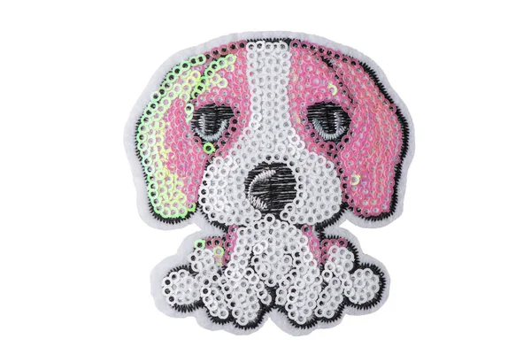 Cute dog sequin patch isolated on white background — Stock Photo, Image