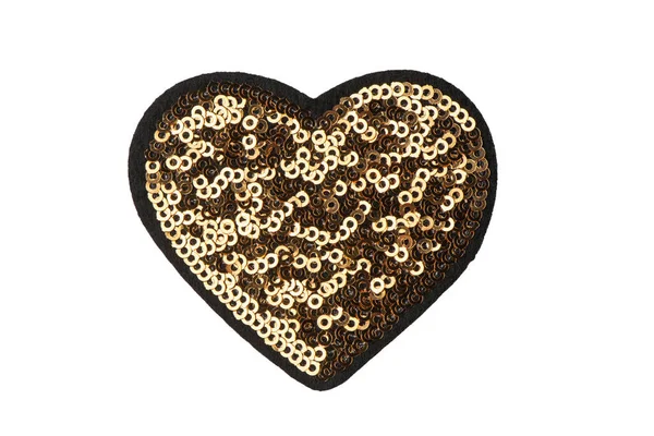 Golden heart sequin patch isolated on white background — Stock Photo, Image